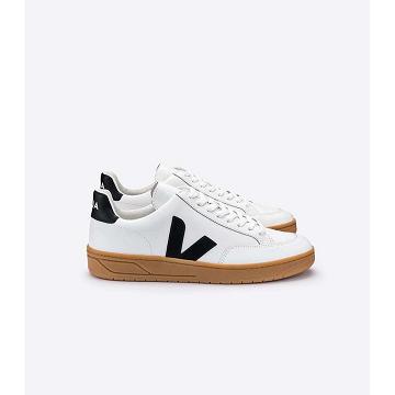 Women's Veja V-12 LEATHER Sneakers White/Black/Beige | SG 670LIS